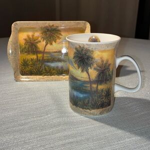 Artist Shari White Ashdene Bone China Tea Cup & Melamine Coaster Snack Tray